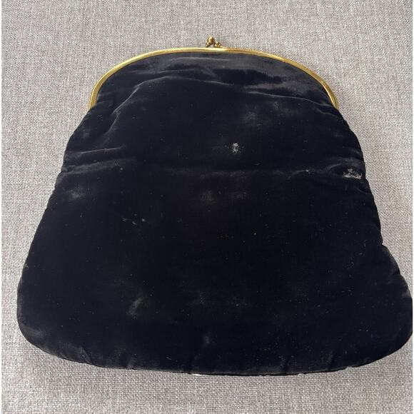 VINTAGE Coblentz Black FOLDOVER Clutch Frame Kisslock Velvet Fully Lined Gold - Picture 4 of 11